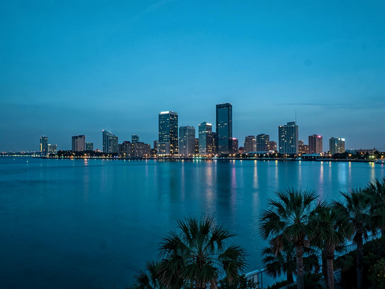 Tampa Bay waterfront skyline at dusk